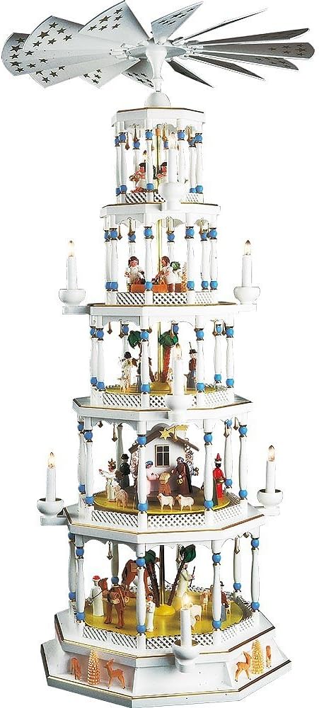Richard Glaesser Romantik 5-Stöckige Elektrische Pyramide mit Spielwerk, Weiß, 48 Zoll
