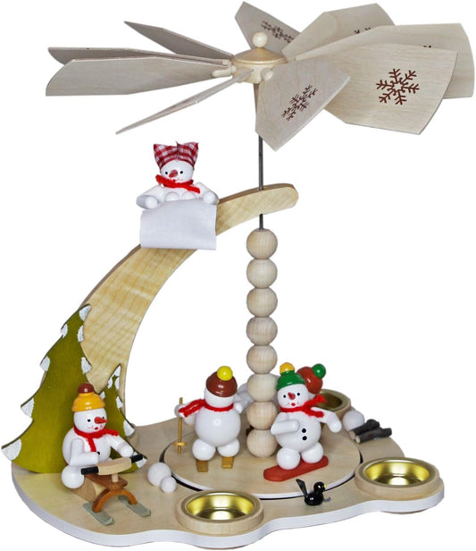 Rudolphs Schatzkiste Schneemann Wintersport Teelichtpyramide – Handgefertigte Holz Weihnachtsdekoration