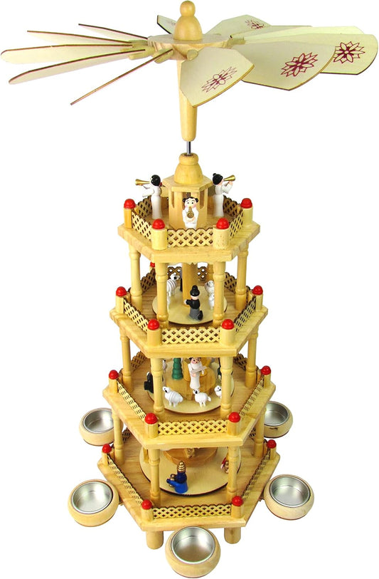 Steinmann XXL Handbemalte Holz Weihnachtspyramide 4-stöckig für 6 Teelichter