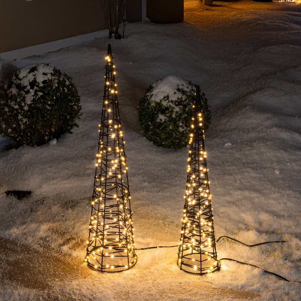 Esotec Solar-Weihnachtspyramiden-Set, 2er, 200 warmweiße LEDs, Metall, Garten-Deko