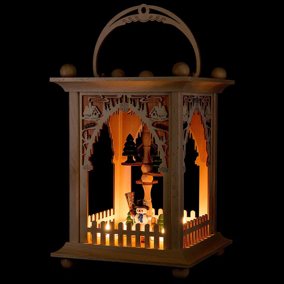 Kuhnert Weihnachtspyramide Pyramidenlaterne Dorf Schneemann 38cm Holz Deko Erzgebirge