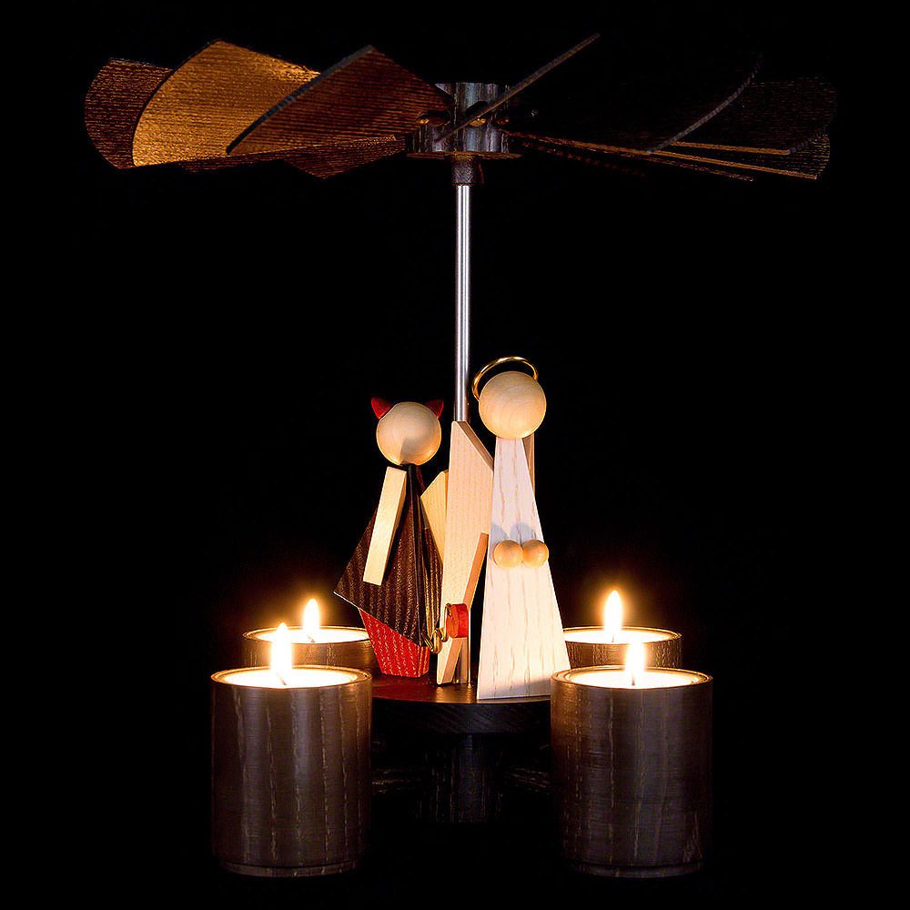 KWO Weihnachtspyramide Engelchen & Teufelchen, 1-stöckig, Handgefertigt, 26cm, Festliche Dekoration