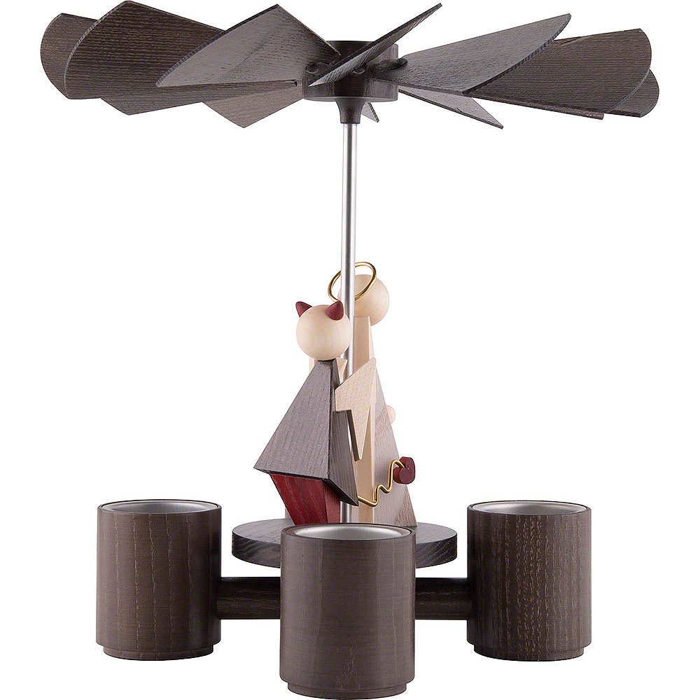 KWO Weihnachtspyramide Engelchen & Teufelchen, 1-stöckig, Handgefertigt, 26cm, Festliche Dekoration