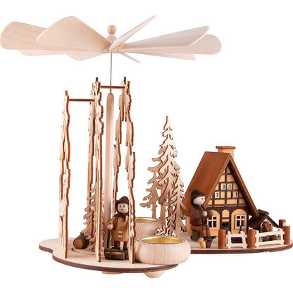 RATAGS Kunsthandwerk Handgefertigte Weihnachtspyramide Waldlichtung mit Räucherhaus und Waldleuten, 9.4 Zoll