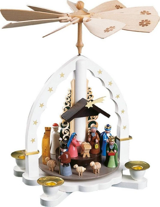 Richard Glaesser Erzgebirge Weihnachtspyramide: Heilige Familie, 27cm, Handgefertigt