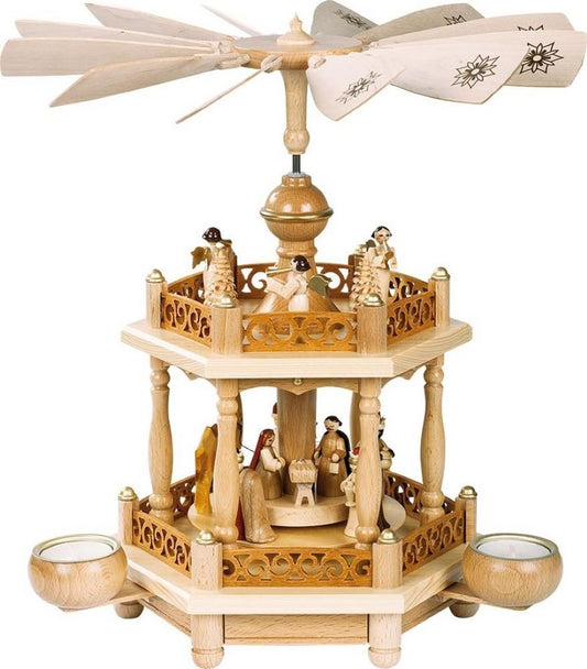 Richard Glaesser Naturholz Weihnachtspyramide: Handgefertigte Teelichtpyramide 'Heilige Familie', 14 Zoll Dekoration