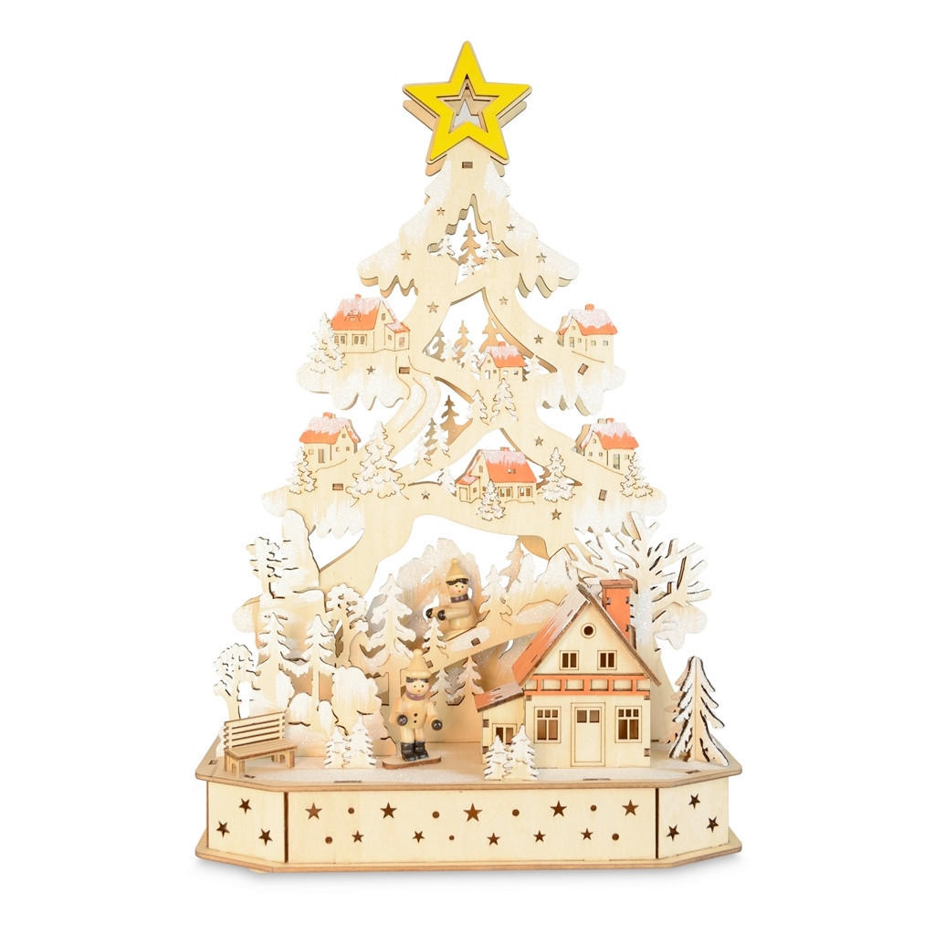 Traditionelle Weihnachts-Holzpyramide Beige, 17 Zoll Hoch, Festliche Deko