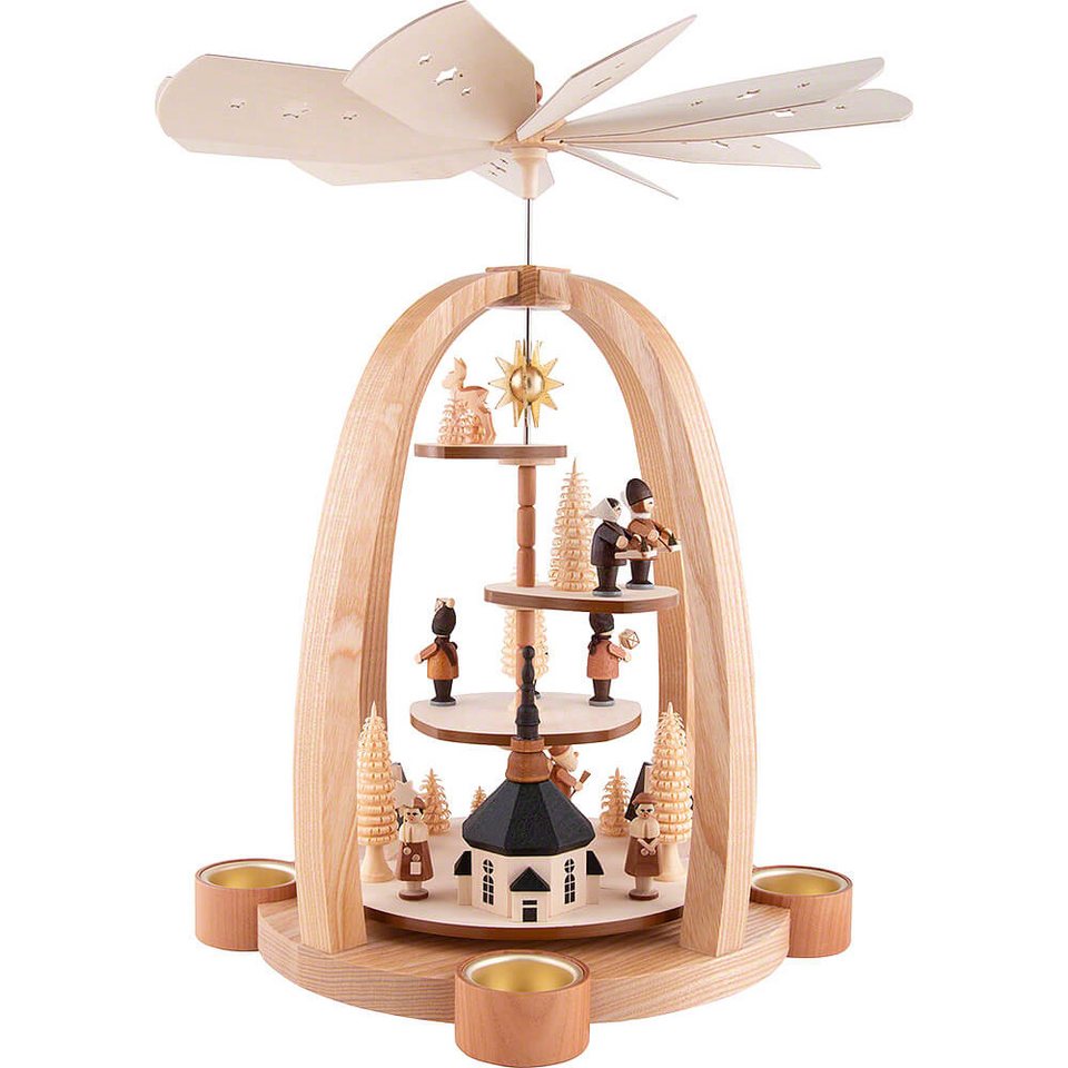 Traditionelle Knuth Neuber Weihnachtspyramide: 1-stöckig, Holz, Treppe, Natur, 41cm, Handgefertigt