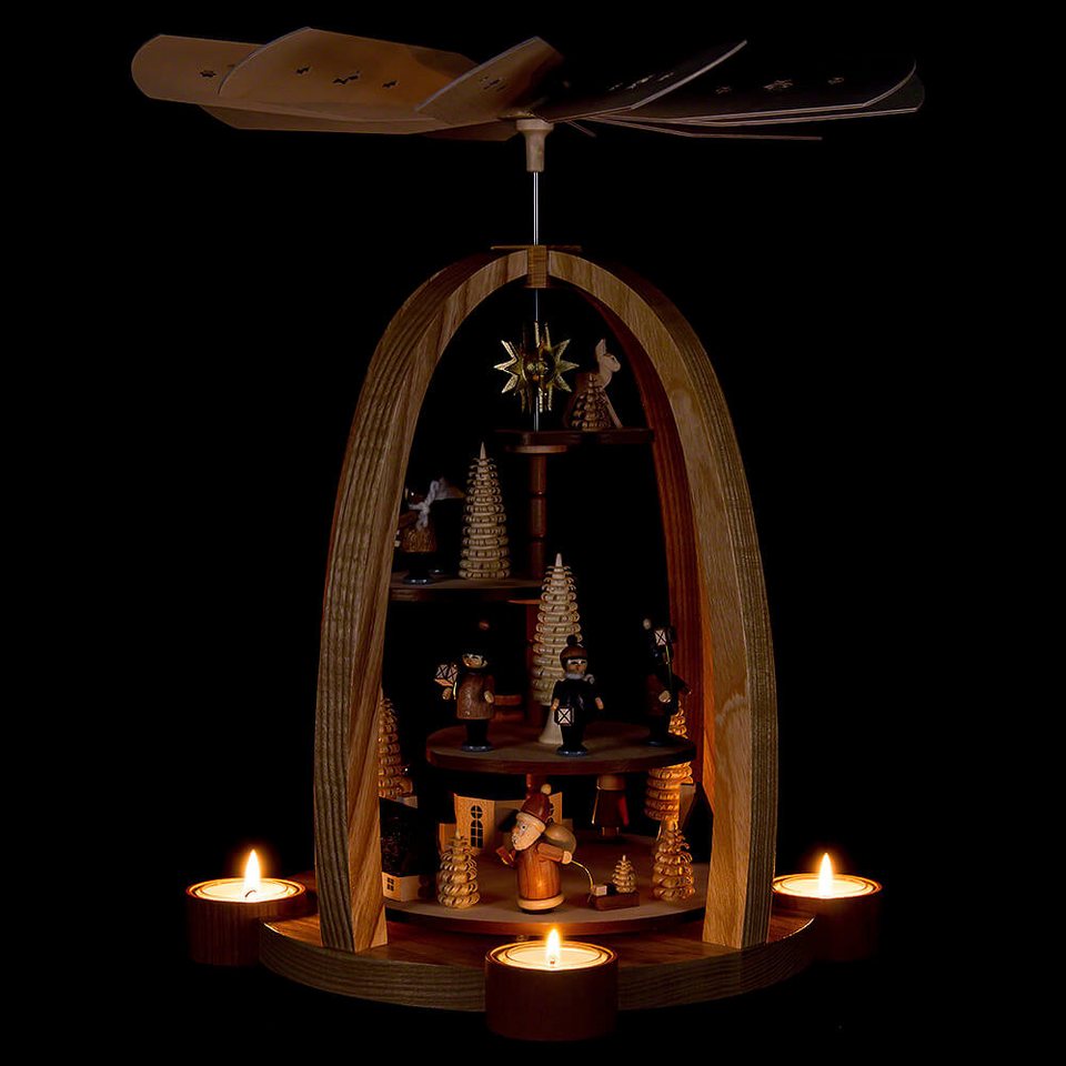 Traditionelle Knuth Neuber Weihnachtspyramide: 1-stöckig, Holz, Treppe, Natur, 41cm, Handgefertigt