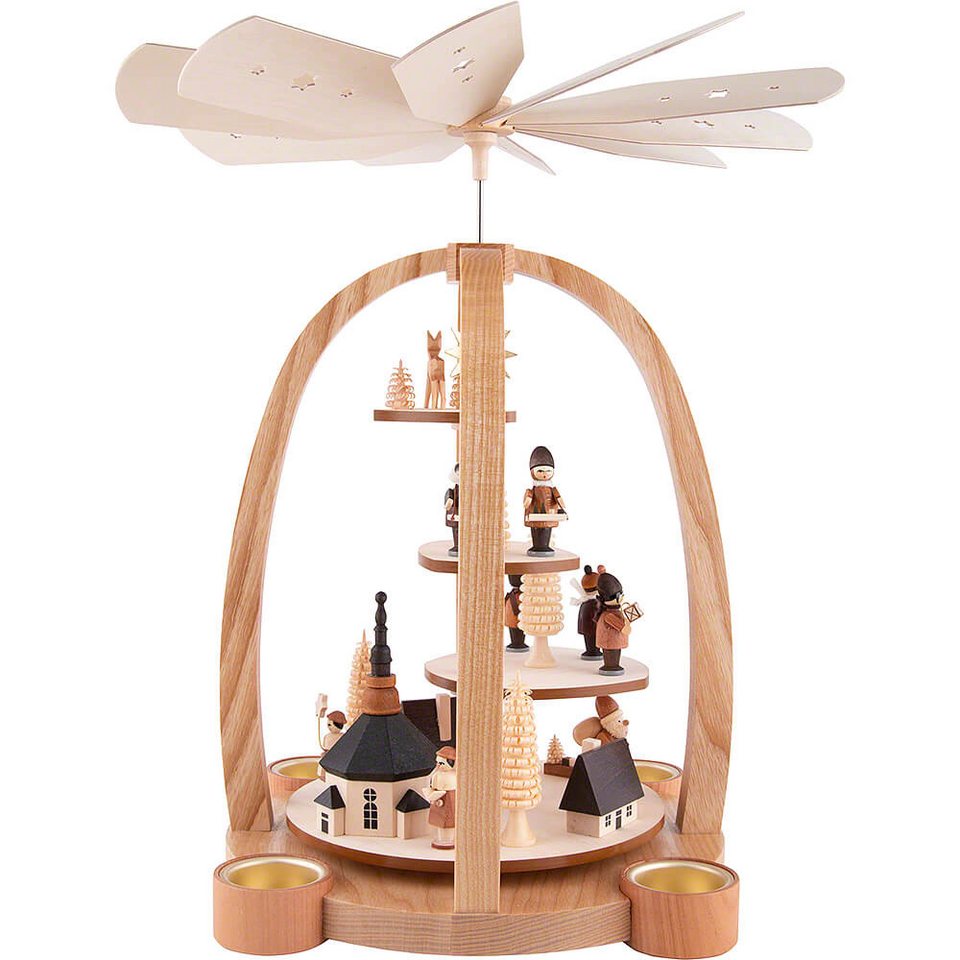 Traditionelle Knuth Neuber Weihnachtspyramide: 1-stöckig, Holz, Treppe, Natur, 41cm, Handgefertigt