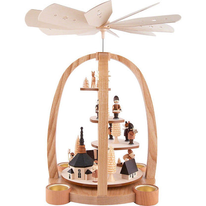 Traditionelle Knuth Neuber Weihnachtspyramide: 1-stöckig, Holz, Treppe, Natur, 41cm, Handgefertigt