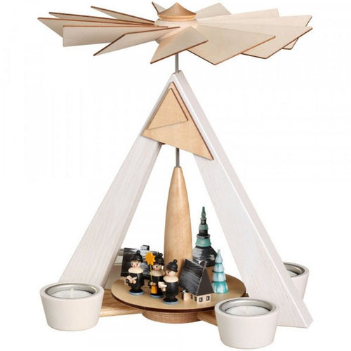 Traditionelle Seiffener Weihnachtspyramide Winterdorf Bunt Handgefertigt Teelicht Erzgebirge Deko